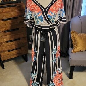 Annabelle Floral Striped 2 Piece Pant Set - Black, White, Red, Blue